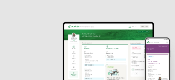 Home page de l'espace client avec tout les contrats sur un ordinateur, et la page sinistres sur mobile